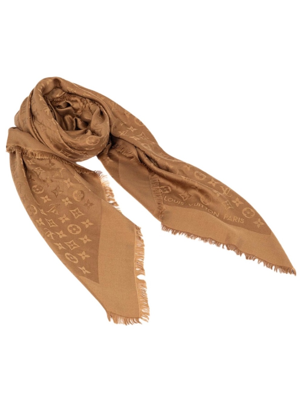 Louis Vuitton Camel Monogram Silk-Blend Shawl